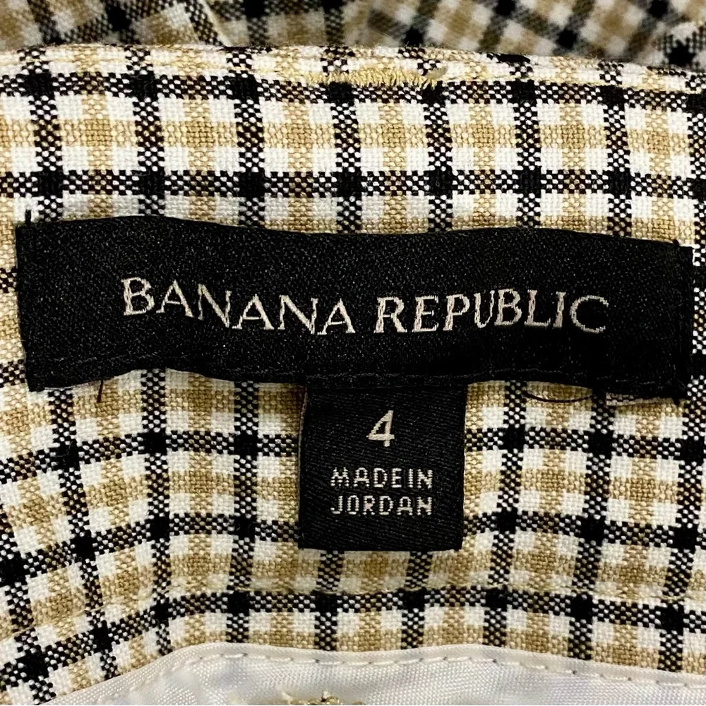 Banana Republic Plaid Cropped & Cuffed Trousers Women’s Size 4 White Black Tan
